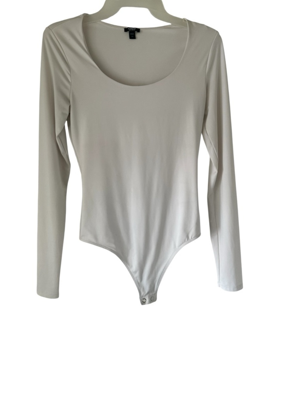 Body Contour  White Light Stretch Cotton Scoop Neck Long Sleeve Bodysuit - Picture 2 of 6